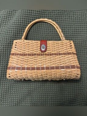 Woven Straw Handbag with Brown Accent - Women Bags